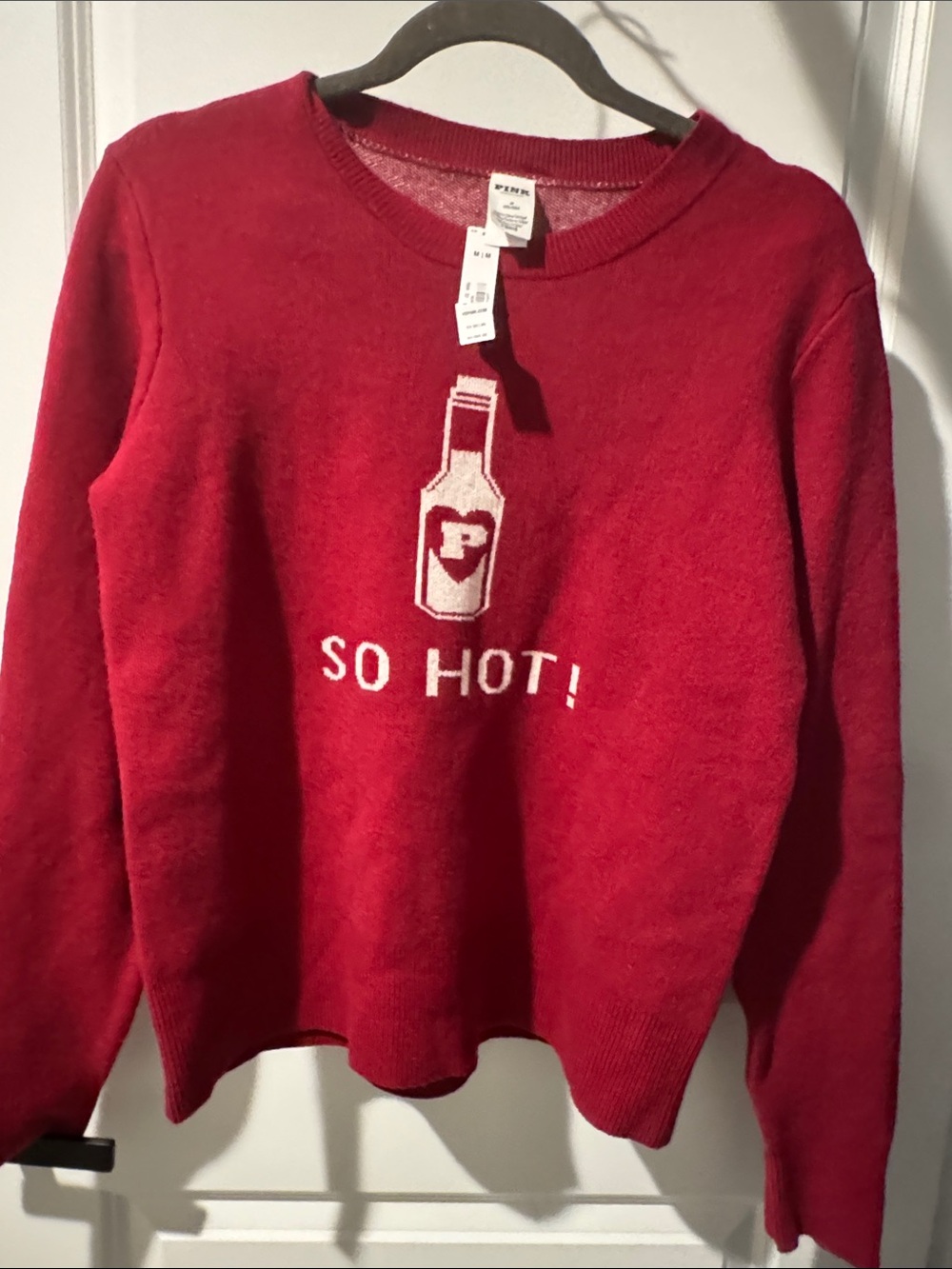 PINK Victoria's Secret Red 'So Hot!' Crewneck Sweater